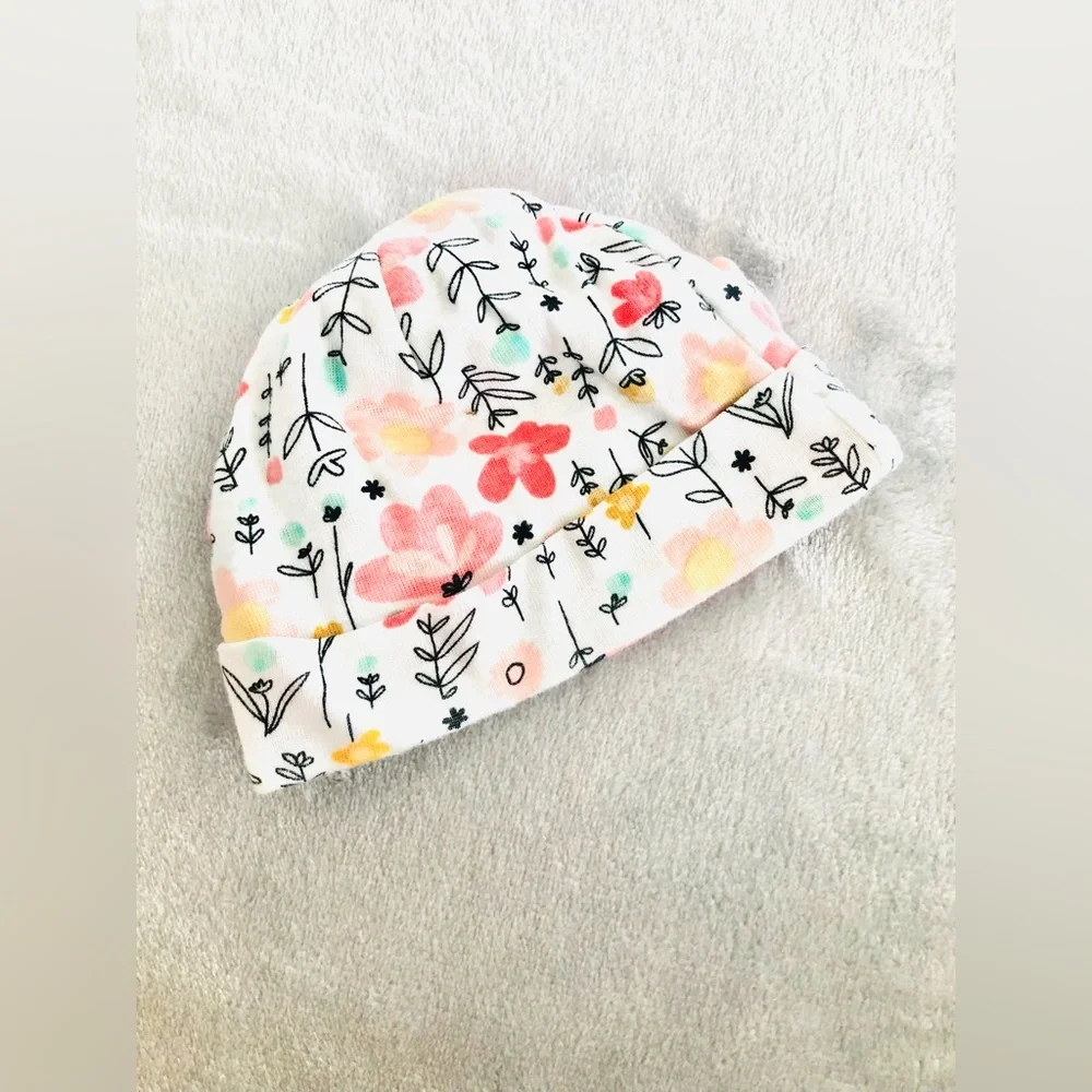 Gerber baby hat - organic cotton infant hat - Spring flowers - NEW - girl or boy